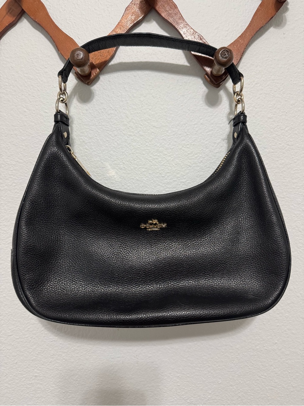 Coach Black Pebbled Leather Shoulder Hobo with Gold Accent